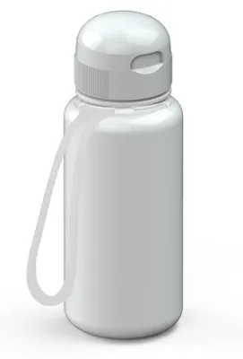 Produktbild von Trinkflasche 0,4 Liter, weiß/transparent, auslaufsicher, geschmacksneutral, große Öffnung, kindgerechter Verschluss, Silikonstrap