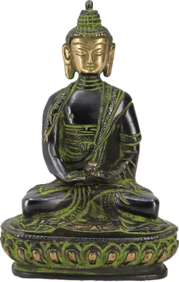 Produktbild von Buddha Statue aus Messing Dhyana Mudra 14 cm - Modell 8, Grün, Buddhas