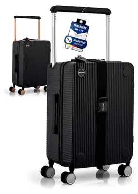 Produktbild von Handgepäck Koffer Trolley 35x22x55 cm, Langlebiger Reisekoffer mit Rollen, Robuster Hartschale aus Polycarbonat, TSA-Schloss, ideal als Kleiner Koffer Handgepäck, Schwarz/Silber