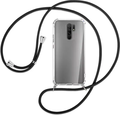 Produktbild von Handykette Backcover-Schutzhülle mit Band (Metall silberfarben) für Xiaomi Redmi 9 - schwarz