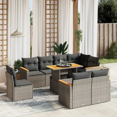 Produktbild von Möbel 9-tlg. Garten-Sofagarnitur mit Kissen Grau Poly Rattan - Sitzgruppe 3273174