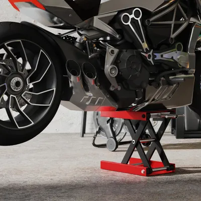 Produktbild von Motorradheber 500 kg, Motorradhebebühne, Hebeplattform Stahl, Rot-Schwarz | 100–370 mm | 41,5 x 23,5 cm | Gummiauflage