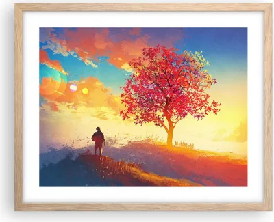 Produktbild von Gerahmtes Poster - Rahmen in heller Eiche - Baum Wiese Feld - 50x40 cm - Wand Bild - Wanddeko - Wandbilder - Kunstposter - Wandposter - Bilderrahmen - Bilder - Kunstdruck - Wandbild - P2NAA50x40-3715
