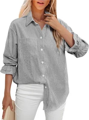 Obrázek produktu pro ASKSA Dámská halenka s dlouhým rukávem a uzly Elegantní košilová halenka Příležitostné košile s pruhem na hrudi (černá,M)