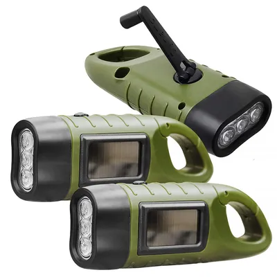 Produktbild von Solar & Handkurbel Taschenlampe | 3er Set Mini-LED-Taschenlampe, USB/Type-C & Notstromfunktion, Outdoor, EDC, Notfall (Grün)