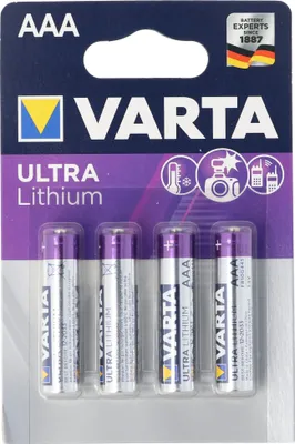 Produktbild von Varta Lithium Batterie AAA, Micro, FR03, 6103, Varta Ultra Lithium, 1,5V, 4er-Blister