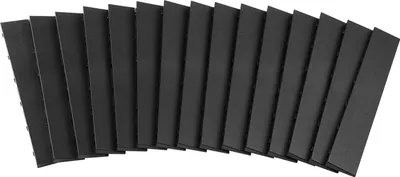 A set of black, interlocking garage floor edging strips arranged in a fan shape against a white background.