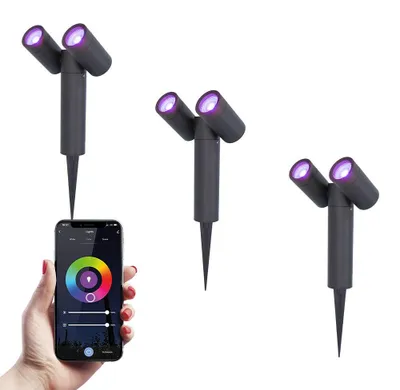 Produktbild von hoftronic smart LED Gartenstrahler 11W RGBWW IP65 Schwarz 3er Set