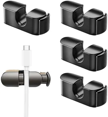 Image de Lot de 5 attaches-câbles autocollantes - Attaches-câbles noires pour une gestion efficace des câbles sur le bureau, au mur et au sol