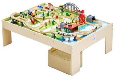 Produktbild von VEVOR Zugtisch, 120 mehrfarbige Holzstücke, Aktivitätstisch für Kinder mit zusammenklappbarem Aufbewahrungsbehälter, 3-in-1 Holz-Zugset zum Spielen, Zeichnen, Lesen, Essen, kreatives Spielzeugset für Kinder ab 3 Jahren, 47.4x33.5x16 Zoll