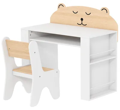 Produktbild von AIYAPLAY Kindertisch mit Stuhl 2 teilige Kindersitzgruppe mit Bücherregal