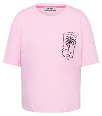 Produktbild von T-Shirt Rosa Größe 48 mit Rundhalsausschnitt, kleinem Brustmotiv und großflächigem Rückenprint