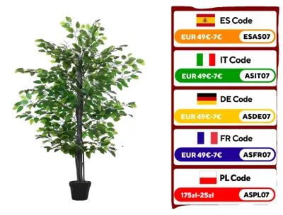 Image de Ficus artificiel, forme d'arbre, convient pour l'intérieur et l'extérieur, vert militaire, 20 x 20 x 145 cm