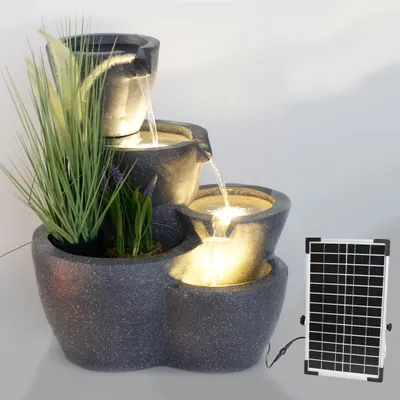 Produktbild von Solar Gartenbrunnen Botana warmweiß Springbrunnen Solarbrunnen bepflanzbar mit LED Beleuchtung