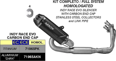 Zdjęcie produktu dla Kompletny układ wydechowy ARROW z homologacją Indy Race Evo w kolorze ciemnego aluminium dla Kawasaki Z 650