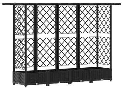 Image de vidaXL Jardinière surélevée avec treillis et toit, noire, 202,5 x 40 x 121 cm, en PP