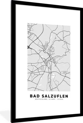 Produktbild von MuchoWow® Gerahmtes Poster Karte - Bad Salzuflen - Deutschland - Stadtplan - Karte 60x90 cm - Poster mit Schwarzem Bilderrahmen Wandposter Rahmen Foto Bilder - Dekoration - Wandposter Wohnzimmer - Hochwertig