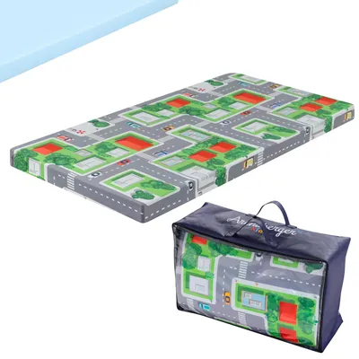 Produktbild von Arensberger Kinderreisebett Matratze 60x120 cm – faltbare Baby- & Kindermatratze mit Stadtmotiv, Nanocell Gelschaum, abnehmbarer Bezug & Tragetasche