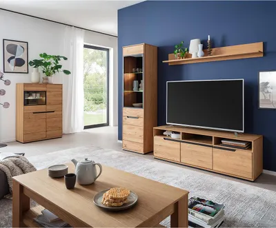 Produktbild von Wohnmöbel Set in Eiche teilmassiv mit Couchtisch & LED-Beleuchtung, 5-teilig - AVESTA-06