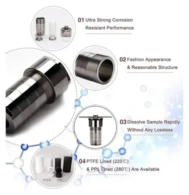 Obrázek produktu pro Hydrotermální autoklávový reaktor – nádrž na digesci – s vnitřní výstelkou z PTFE – objem 25 ml – tlak 3 MPa – vyroben z nerezové oceli 304 – vysokotlaká nádrž pro extrakci