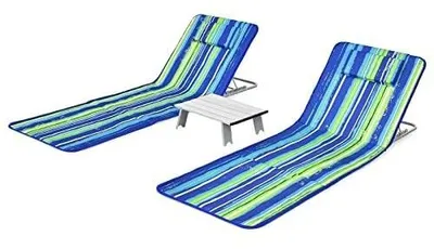 Immagine prodotto di Set di 2 lettini da spiaggia con tavolino laterale e cuscini