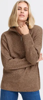 Produktbild von Pulz Jeans PZAstra Damen Strickpullover Troyer Grobstrick Pullover mit Troyerkragen Rippbündchen Oversize