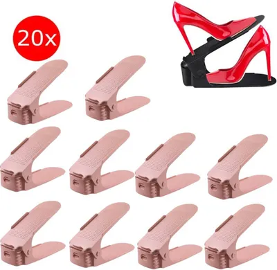 Immagine prodotto di Set di 20 ripiani regolabili per scarpe, impilabili, antiscivolo, regolabili su 3 altezze, porta-scarpe, rosa