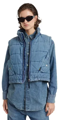 Immagine prodotto di G-Star, gilet imbottito da donna, modello Mae, colore blu (effetto sbiadito, tonalità bora), codice prodotto D25344-D777-G794, taglia L