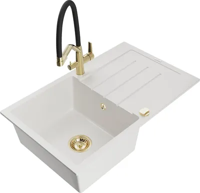 Immagine prodotto di Mexen Bruno lavello in granito a 1 vasca con gocciolatoio e miscelatore cucina Duo, bianco - 6513-20-671701-57-G