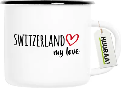 Produktbild von Huuraa Emaille Tasse Switzerland my love 300ml Vintage Campingbecher Geschenkidee