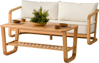 Image de Ensemble de meubles de jardin en bois et textile beige, moderne, 2 pièces