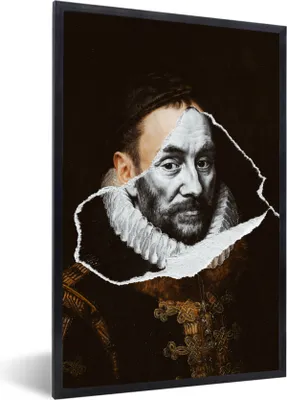 Produktbild von MuchoWow® Gerahmtes Poster Wilhelm von Oranien - Adriaen Thomasz - Schwarz - Weiß 60x90 cm - Poster mit Schwarzem Bilderrahmen Wandposter Rahmen Foto Bilder - Kunst