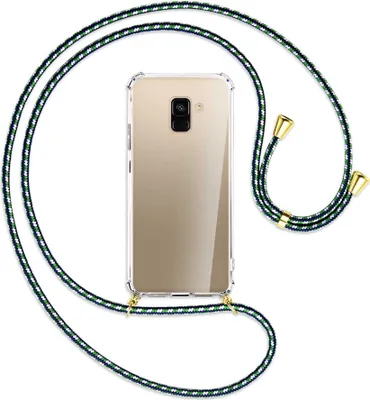 Produktbild von Handykette Backcover-Schutzhülle mit Band (Metall goldfarben) für Samsung Galaxy A8 2018 - grün/blau/weiß