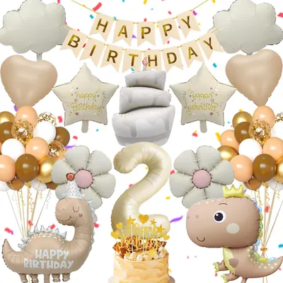 Dino Geburtstagsdeko Set – Luftballon, Banner, Cupcake Topper