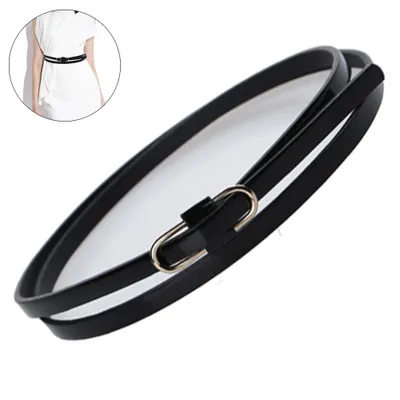Produktbild von Damen Leder Skinny Gürtel für Kleid Verstellbarer Dünner Taillengürtel für Lady Bund mit Goldener Schnalle,Black