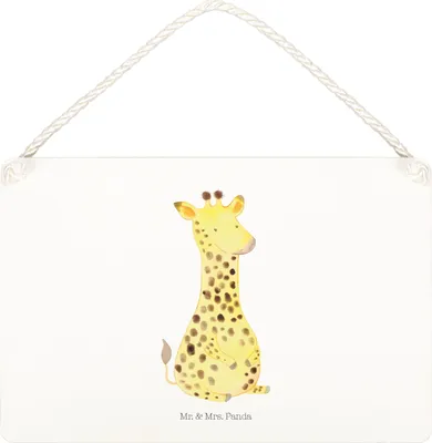 Produktbild von Mr. & Mrs. Panda Wandbild Holz Giraffe Zufrieden DIN A4 - Weiß - Geschenk, Türschild, Schild, holzbild, Afrika, kleine aufmerksamkeit, wandtafel, Glück, Abenteuer