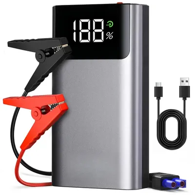 Produktbild von QS001 4000A Auto Starthilfe Powerbank 3-in-1 12V Jump Starter mit Digitaldisplay & LED Licht tragbare Notfall-Starthilfe für Fahrzeuge