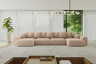 Produktbild von ALTDECOR Ecksofa mit Schlaffunktion und Bettkasten ESKAR-U2 - 464x176x72 cm Hellbraun - Corner Sofa Eckcouch Couch U-Form universal, links/rechts angeordnet Schlafcouch Ausziehbar Wohnlandschaft