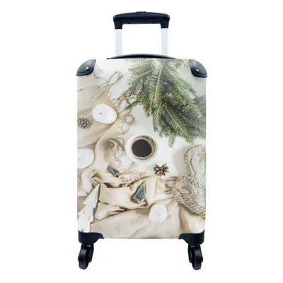 Produktbild von MuchoWow® Koffer Handgepäck Trolley Rollkoffer Kleine Reisekoffer mit 4 Rollen - Winter - Kaffee - Tannenbaum - Cabin Size < 55x40x23 cm & 55x40x20 cm - Fotokoffer - Kabinenkoffer - Boardgepäck - Reise-Box - Reisekoffer - Reisegepäck - Koffer mit Bild - Trolley für Kinder