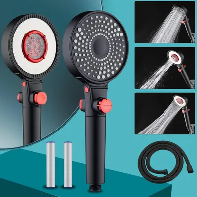 Produktbild von Hochdruck-Handbrause mit 15 m Schlauch - 3 Strahlarten Massage-Duschkopf - wassersparende Regendusche (mattschwarz)