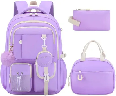 Produktbild von Unyqoos Lila Schulrucksack Set für Mädchen mit Lunch- und Federmäppchen – 3-in-1 Schulbedarf