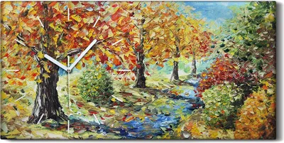 Produktbild von Leinwand Uhr Küche Wohnzimmer Bild 60x30 Wald mit gelben Blättern Herbstbäume - weiße Hände