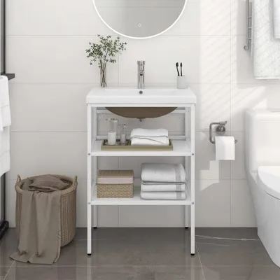 Produktbild von Badezimmer-Waschtischgestell - moderne - mit Waschbecken - Weiß Eisen - Badezimmer CC4673