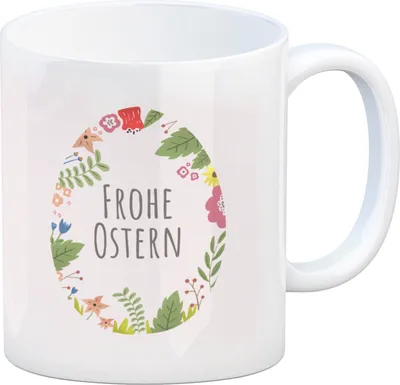 Produktbild von Frohe Ostern Kaffeebecher mit Blumen und Osterei