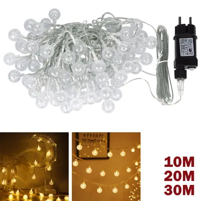 Productafbeelding van VA-Cerulean LED S14 bolvormige lichtketting, 10 meter, 80 lampen, warmwit licht, 8 lichtmodi, transparant
