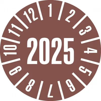 Produktbild von Dreifke® Prüfplakette 2025, braun, Folie, ablösbar, Ø 25mm, 21 Stück