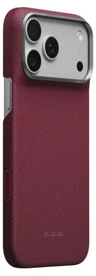 Produktbild von Aramid Handyhülle für iPhone 18 Pro Max / 17 Pro Max, PITAKA Edge Ultra-Slim Case PitaTap mit MagSafe, Burgunderrot mit Rautenmuster