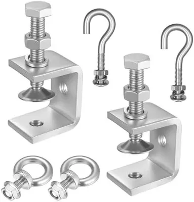 Produktbild von C Klemmen Set, Edelstahl C-Zwingen, Tischklemmen Verstellbar, 0-25mm Einstellbar Trägerklemme mit Haken und Ringschrauben, Schraubzwinge, Schraubklemme für Holzarbeiten Schweißen Tischlerei