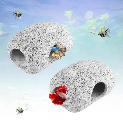 2er Set Keramik Aquariumhöhle, Fischversteck, Deko, 9x6x5 cm