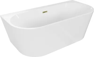 Produktbild von Mexen Oval+ freistehende, wandmontierte Badewanne 170 x 80 cm, weiß, Überlauf gold - 52681708000-50
